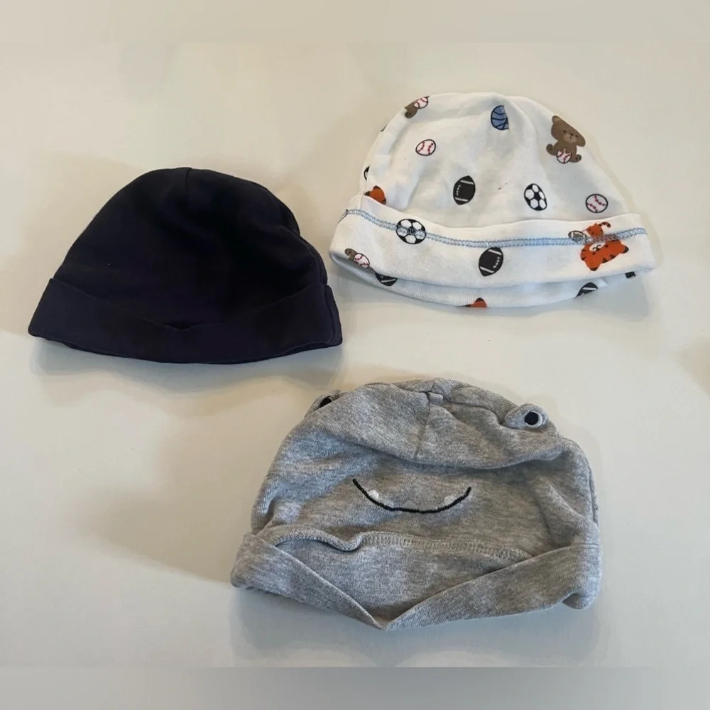 7 baby boys hats newborn & 0-3 months bundle lot